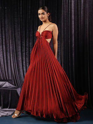 Garnet Pleated Cutout Gown