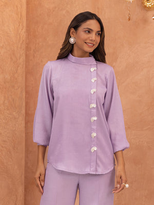 Lilac Roll Collar Embellished Shirt