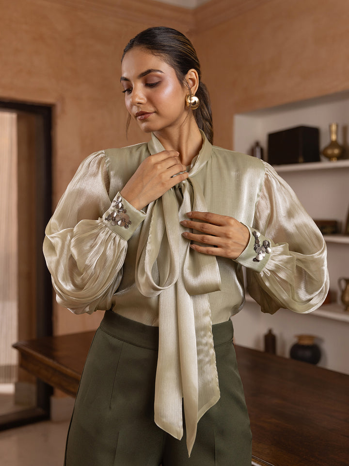 Moss Organza Embellished Shirt