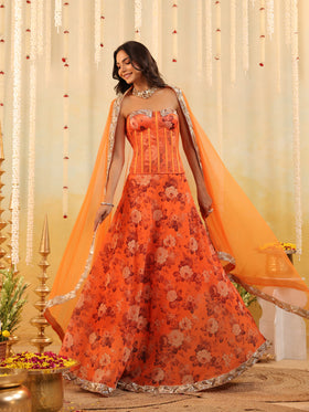Floral Rust Embellished Three Piece Set