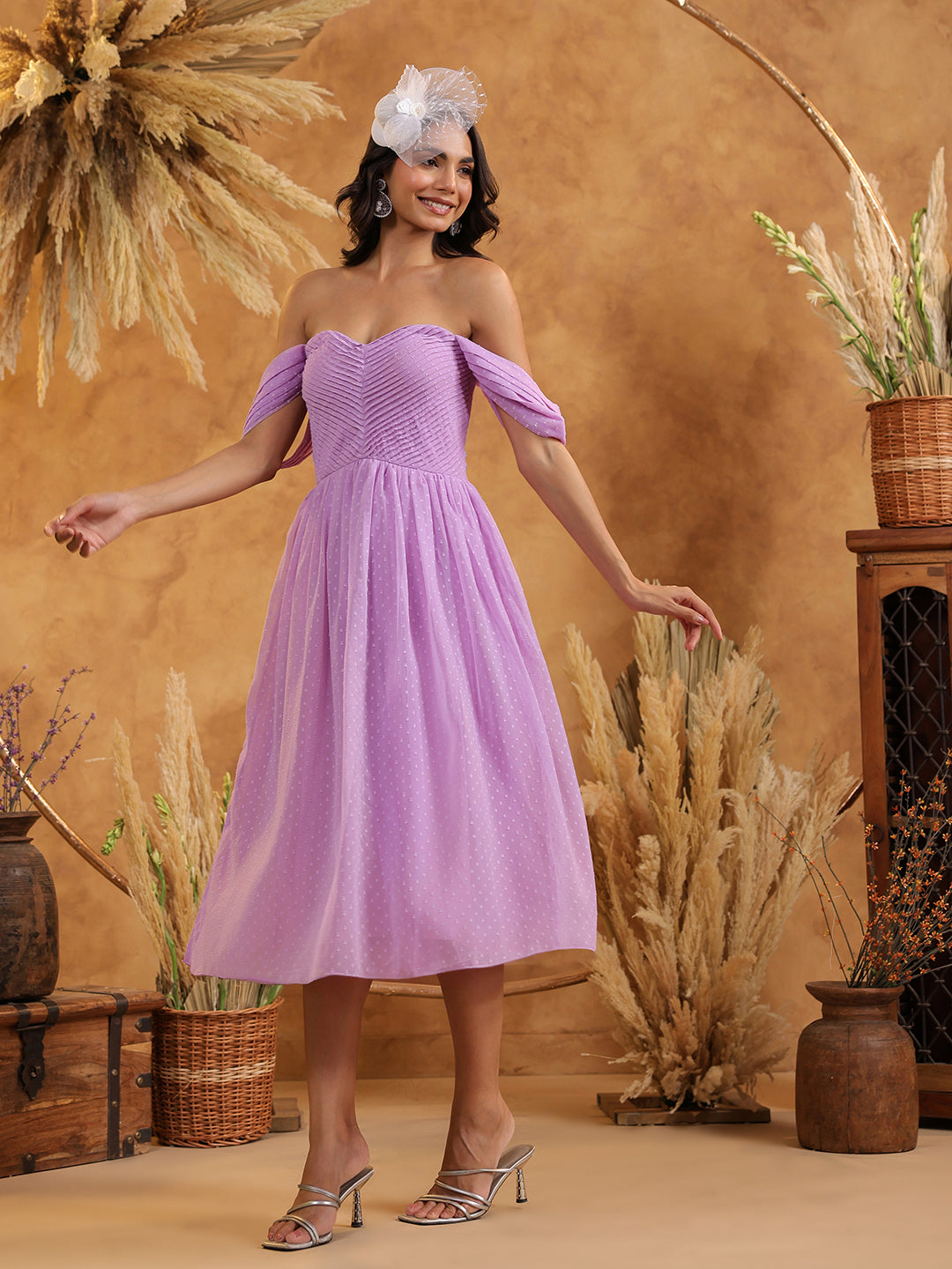 Lavender Off-Shoulder Dress