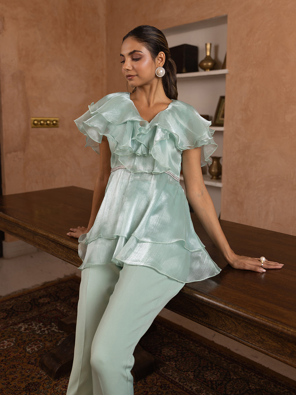 Sage Ruffle Organza Coords-Set