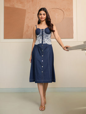Indigo Denim Embroidered Dress