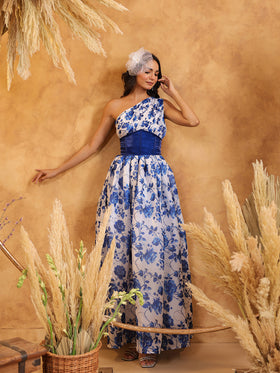 Blue Rose One-Shoulder Gown