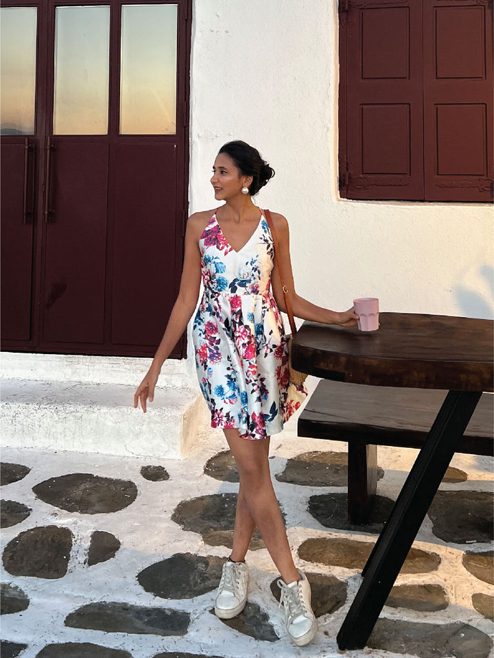 Greece Floral Flare Dress