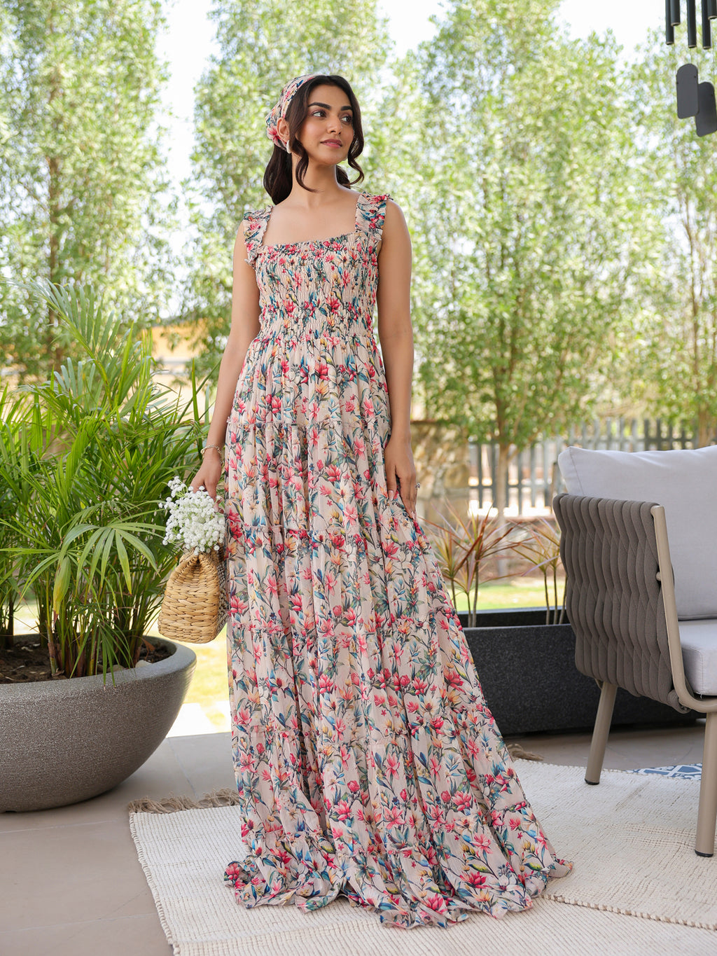 Magnolia Bloom Smocked Tiered Maxi Dress