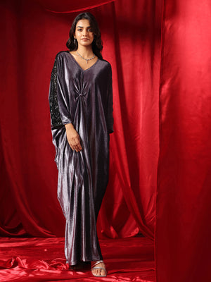 Mystic Slate Velvet Drape Gown