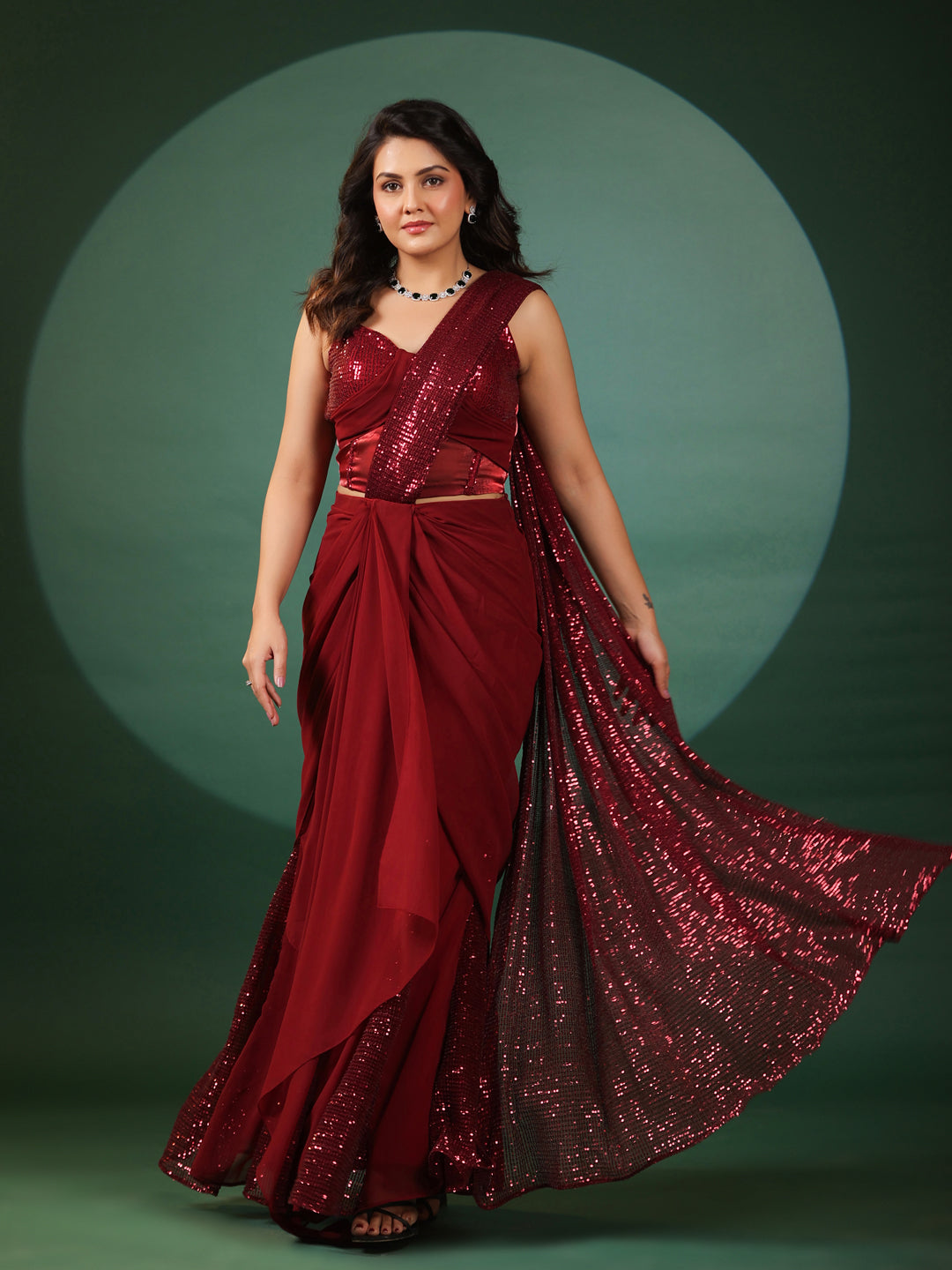 Vermilion Veil Pre Draped Saree with Blouse