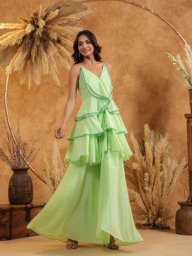 Mint Ruffle Cascade Gown