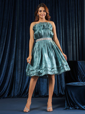 Teal Lagoon Cascade Elegance Dress