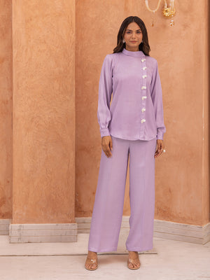 Lilac Roll Collar Embellished Coords-Set