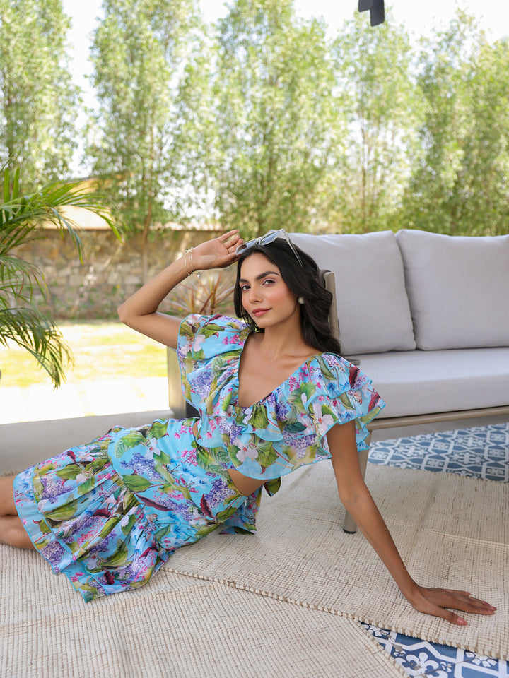 Marine Ruffle Cut-Out Flare Dress