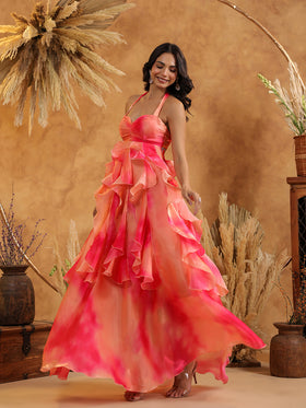 Sunset Sorbet Ruffle Gown