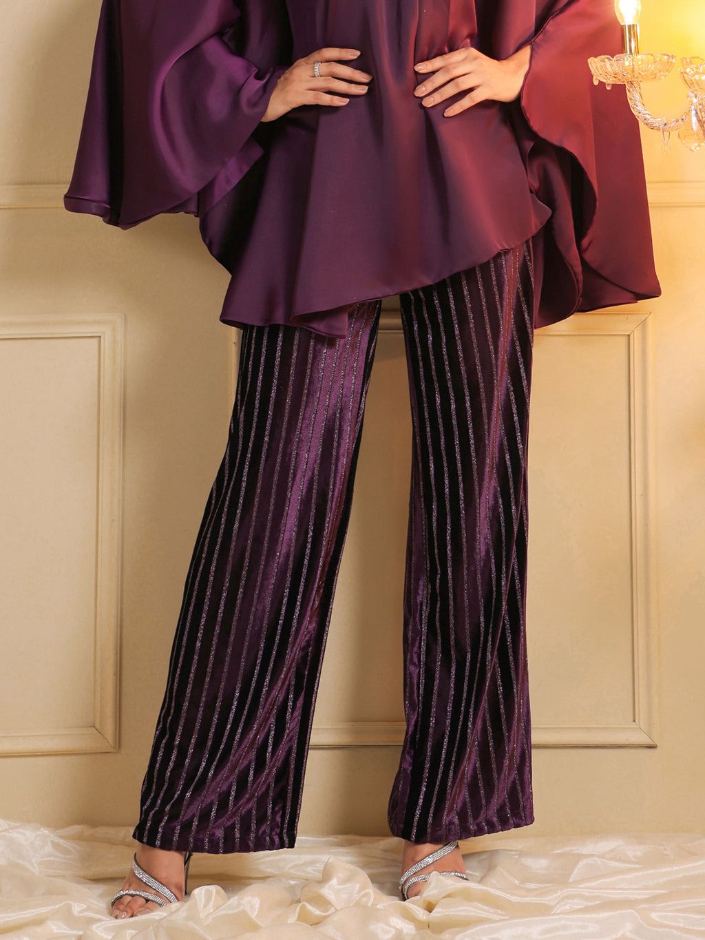 Royal Amethyst Velvet Straight Trousers