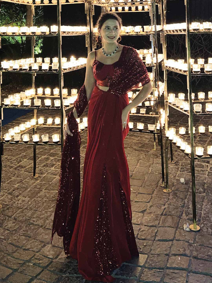 Vermilion Veil Pre Draped Saree with Blouse