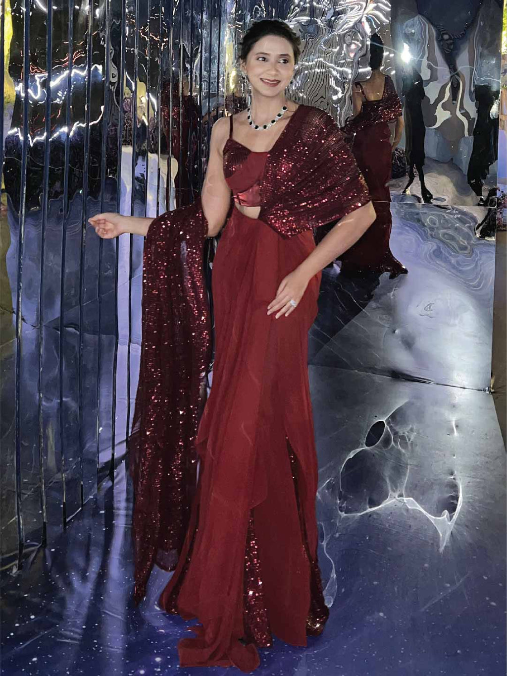 Vermilion Veil Pre Draped Saree with Blouse