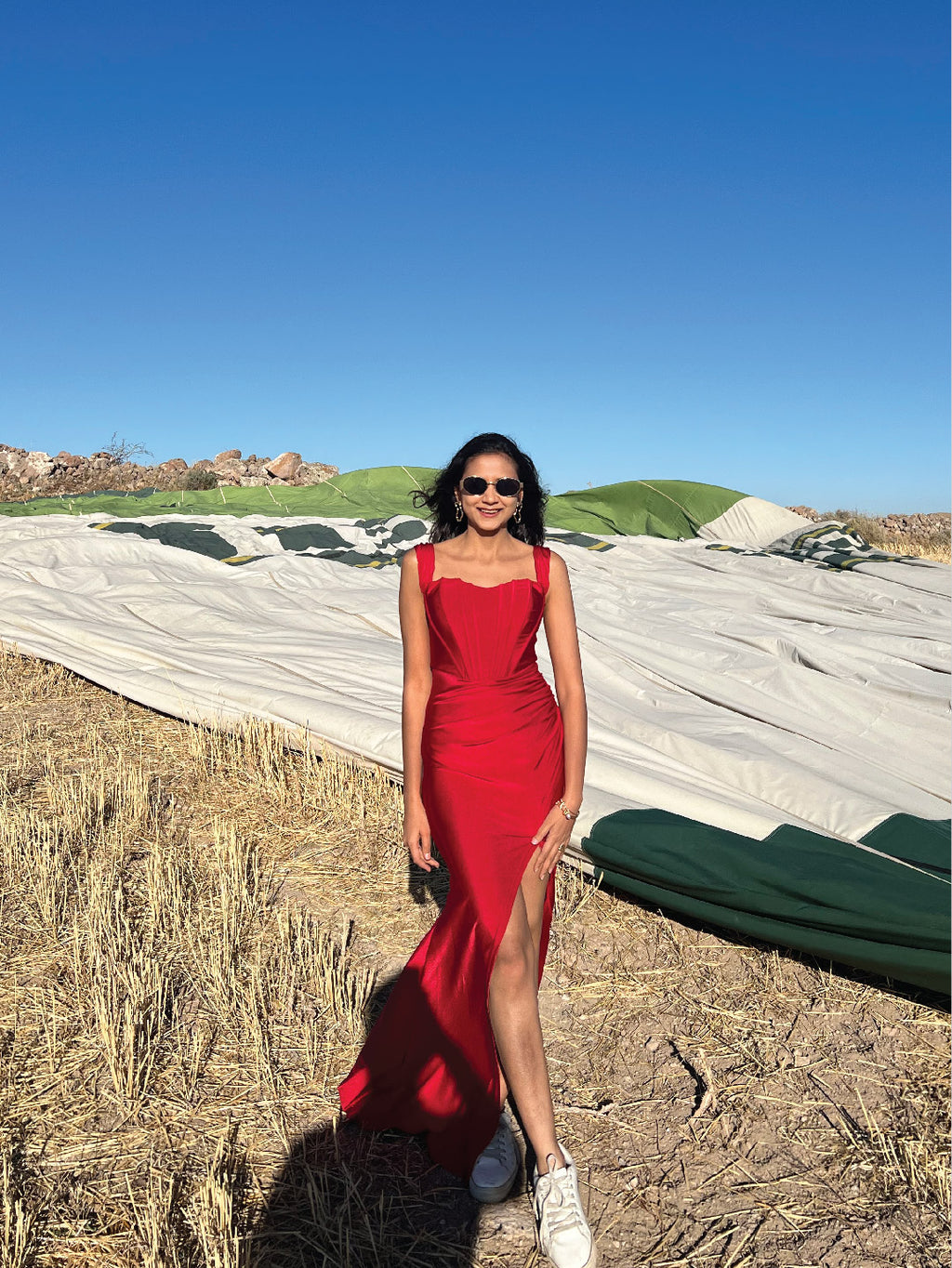 Vermilion Veil Off-Shoulder Slit Evening Gown