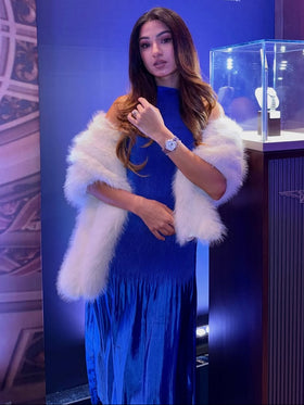 Royal Blue Pleated High Neck Maxi Dress