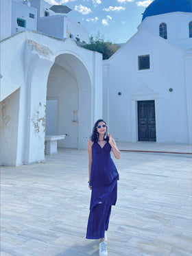 Royal Blue Pleated Tiered Maxi Gown