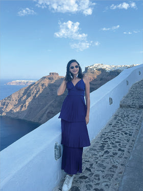 Royal Blue Pleated Tiered Maxi Gown