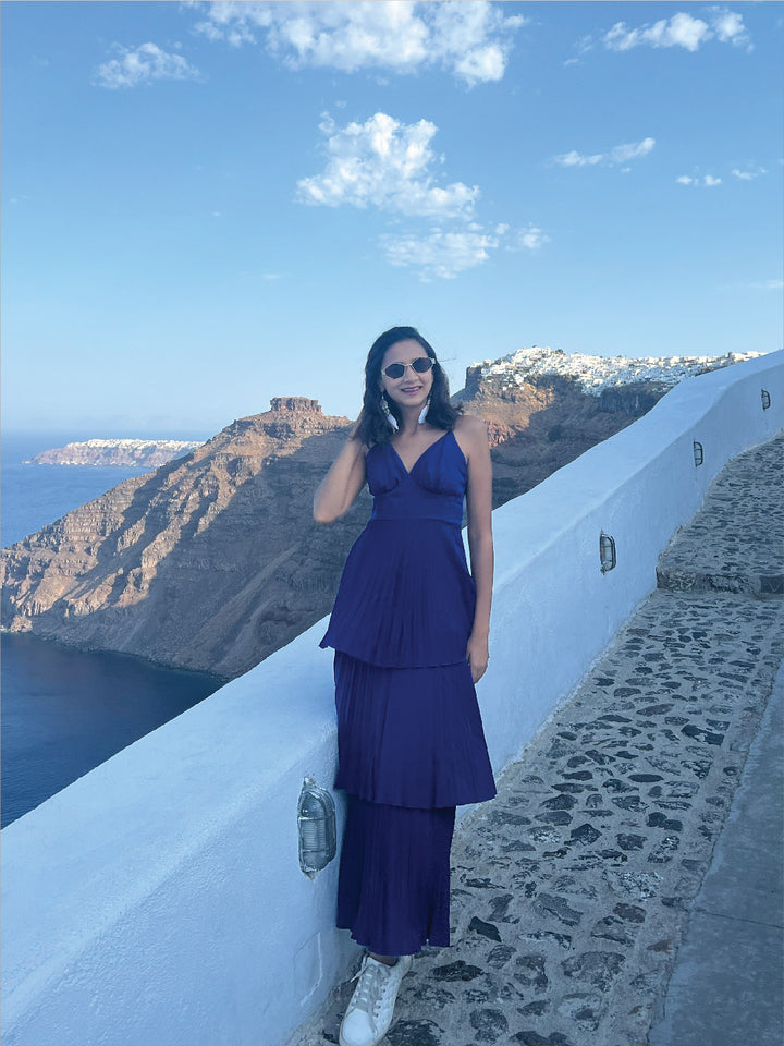 Royal Blue Pleated Tiered Maxi Gown