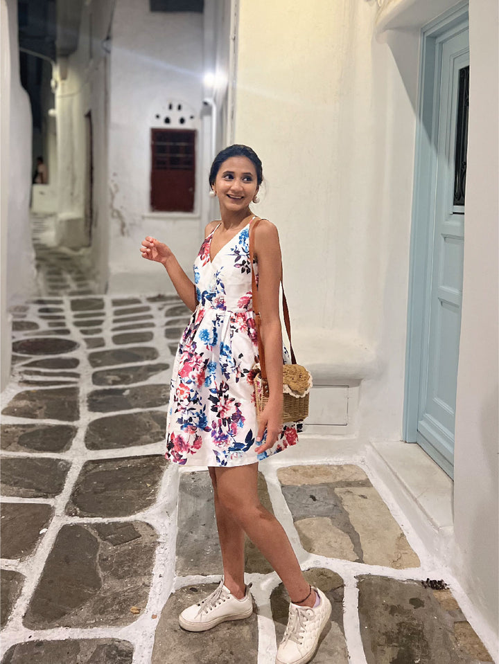 Greece Floral Flare Dress