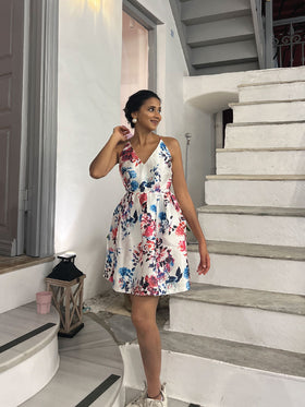 Greece Floral Flare Dress