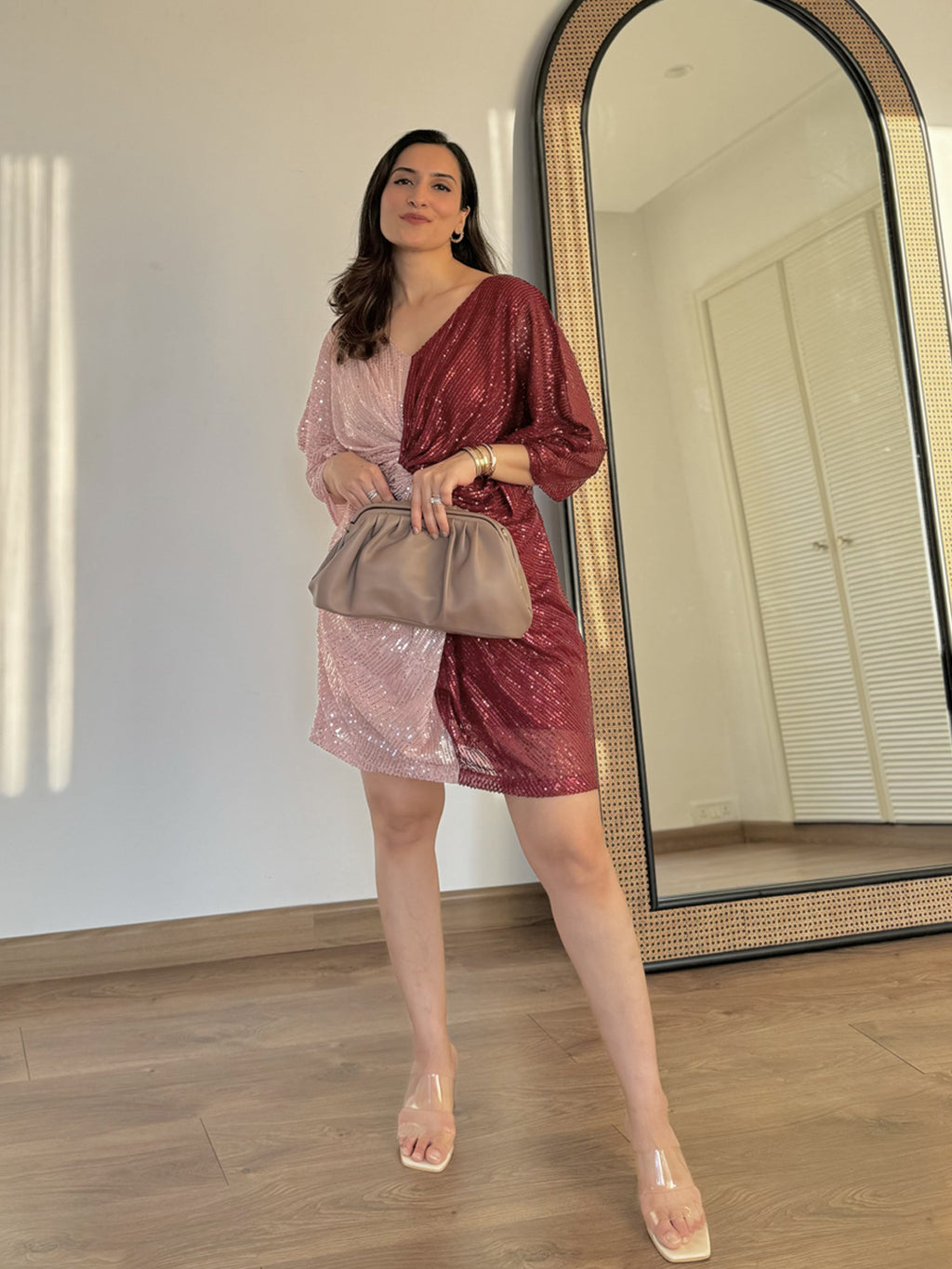 Twisted Peach & Vermilion Shirt Dress