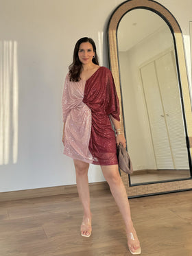 Twisted Peach & Vermilion Shirt Dress