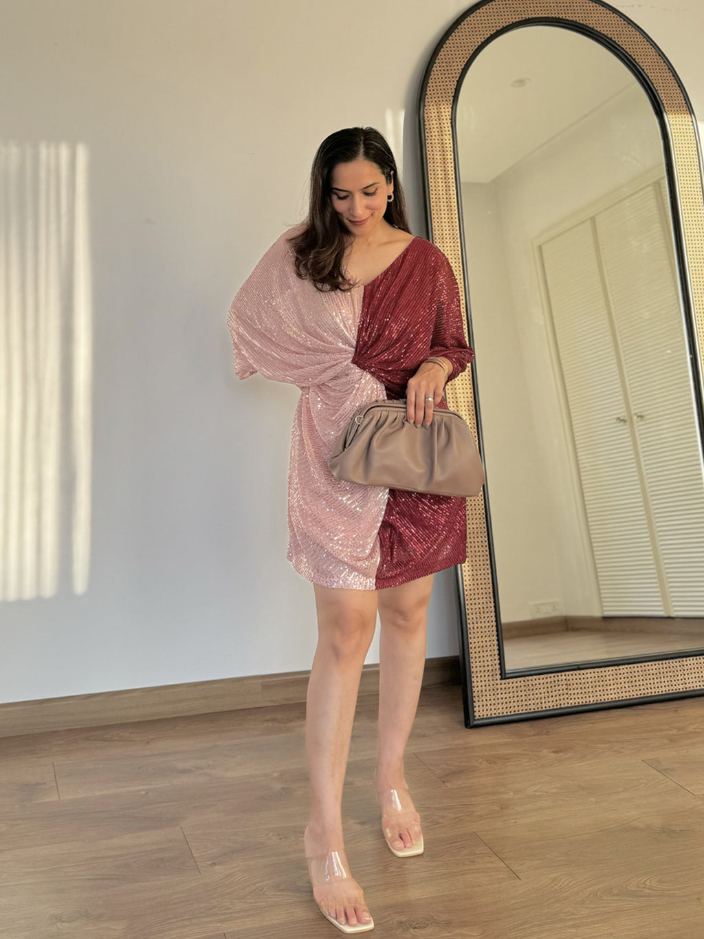 Twisted Peach & Vermilion Shirt Dress