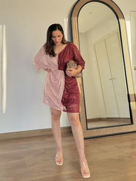 Twisted Peach & Vermilion Shirt Dress