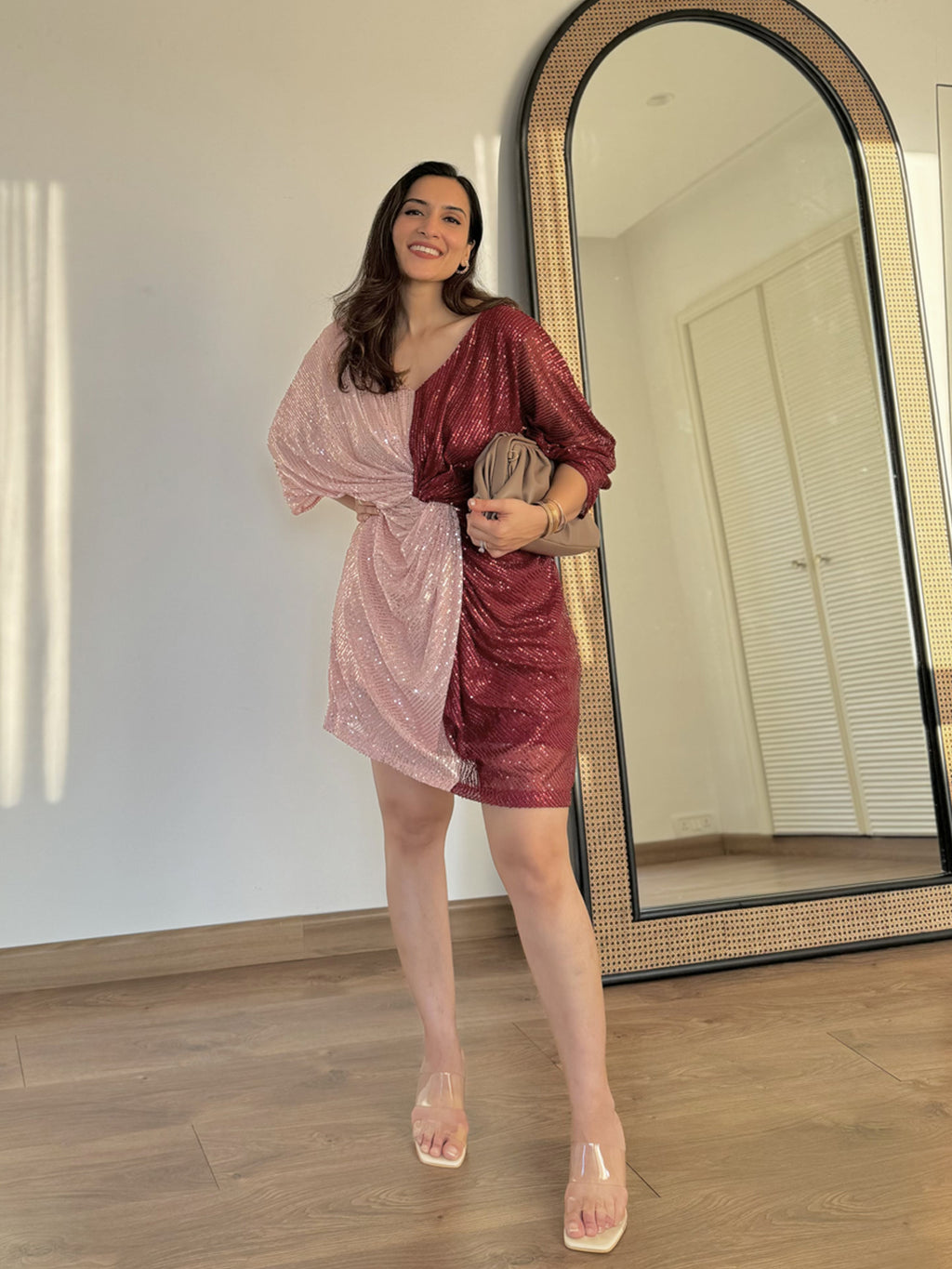 Twisted Peach & Vermilion Shirt Dress