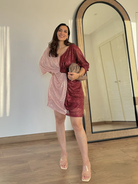 Twisted Peach & Vermilion Shirt Dress