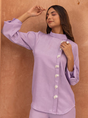 Lilac Roll Collar Embellished Shirt
