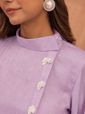 Lilac Roll Collar Embellished Coords-Set