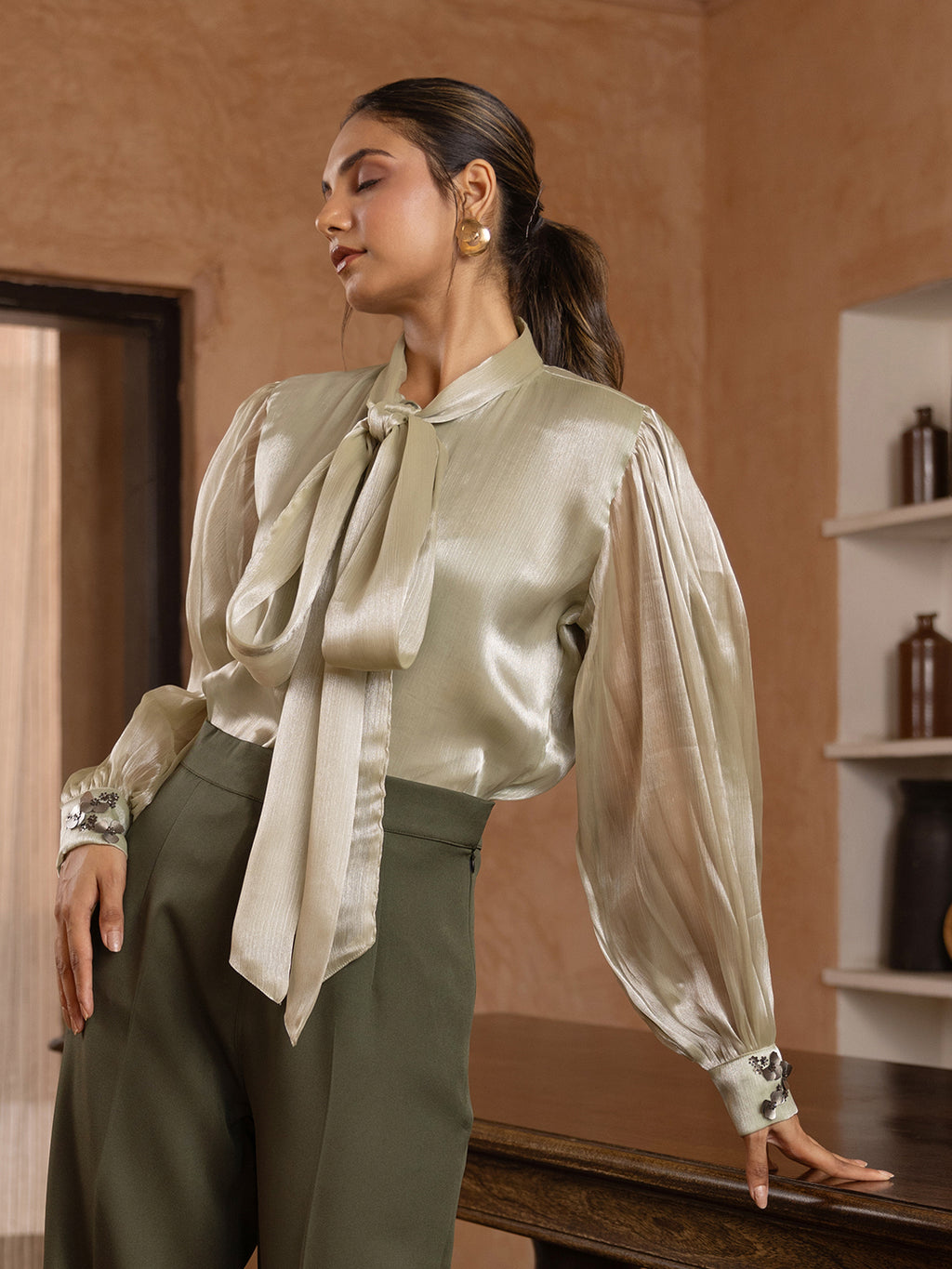 Moss Organza Embellished Shirt