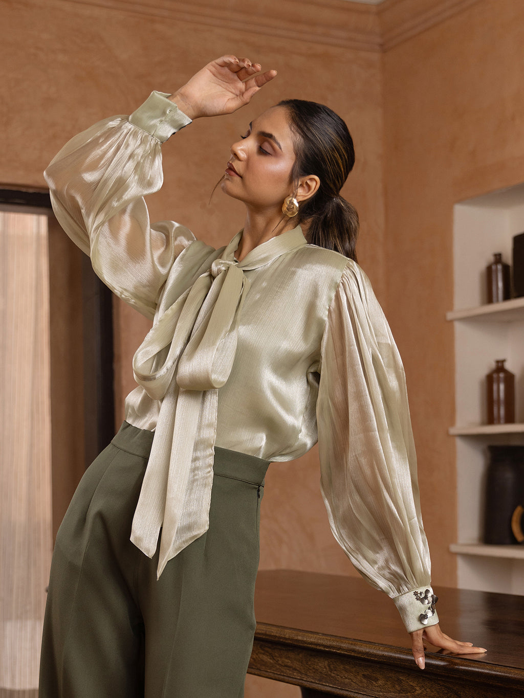 Moss Organza Embellished Shirt