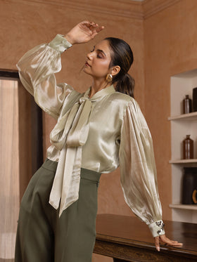 Moss Organza Embellished Shirt