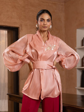 Salmon Organza Embellished Top