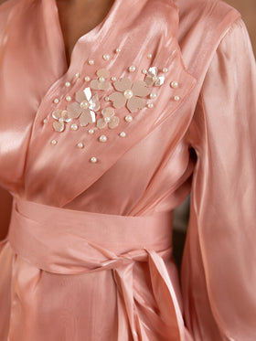 Salmon Organza Embellished Top