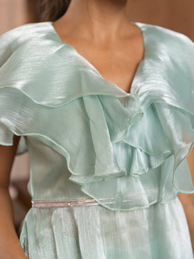 Sage Ruffle Organza Peplum Top