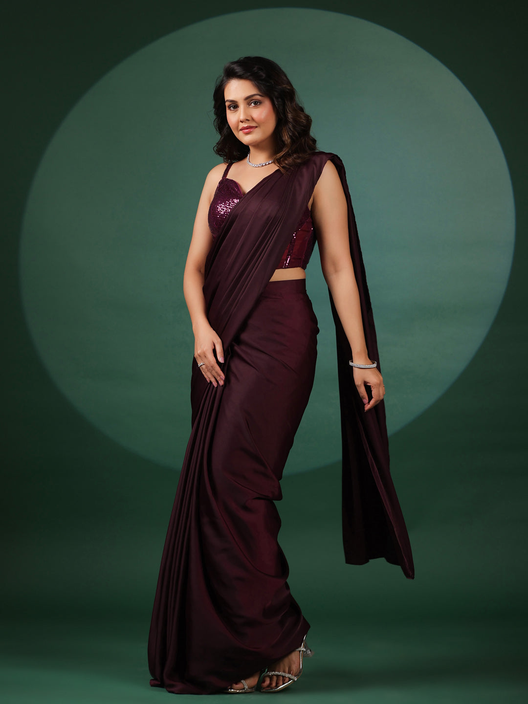 Amethyst Pre Draped Saree with Dazzling Blouse