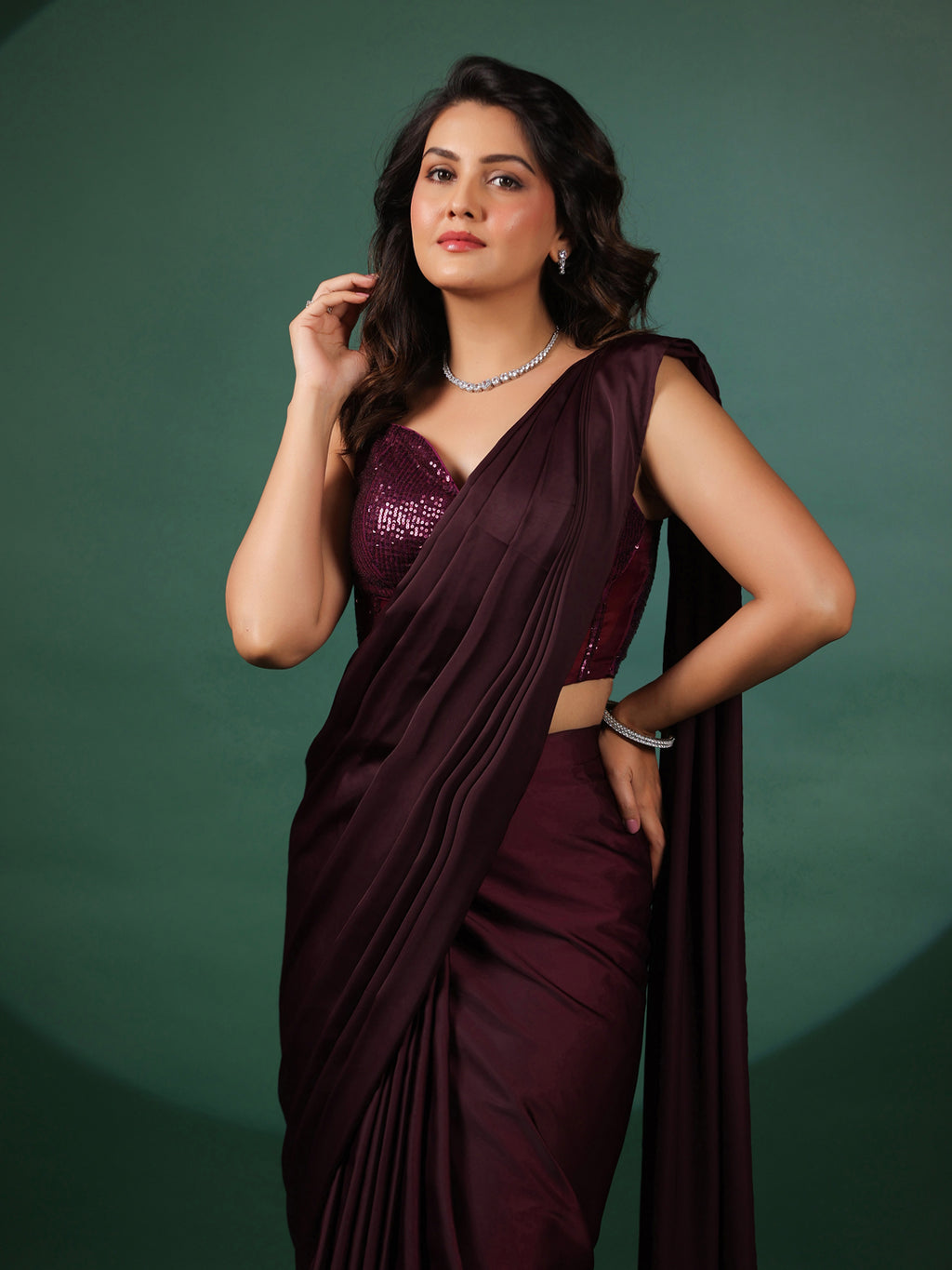 Amethyst Pre Draped Saree with Dazzling Blouse