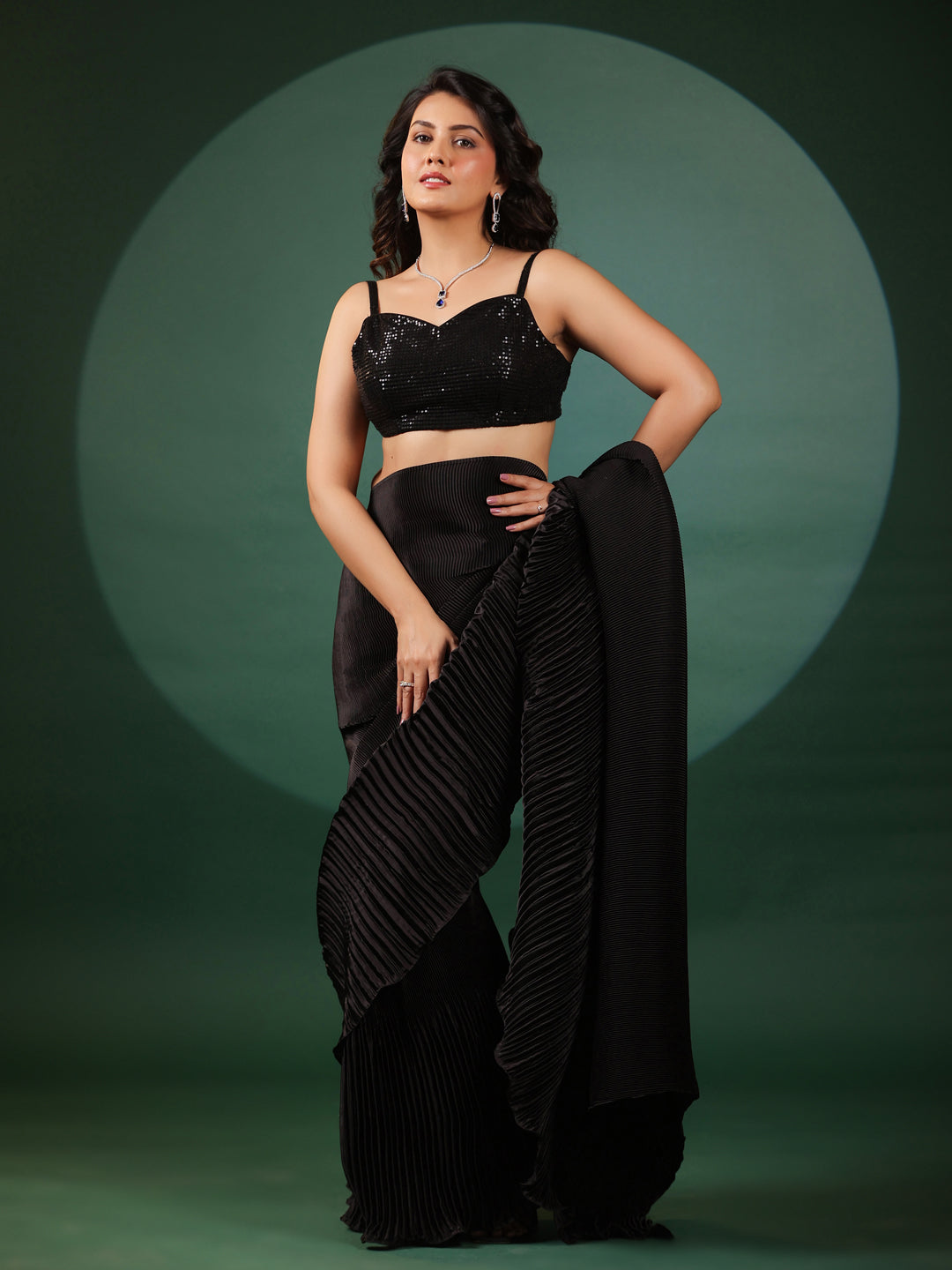 Eclipse Pleated Pre Draped Saree with Blouse