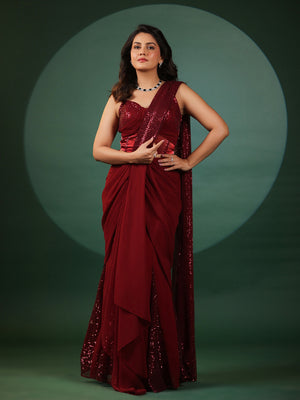 Vermilion Veil Pre Draped Saree with Blouse