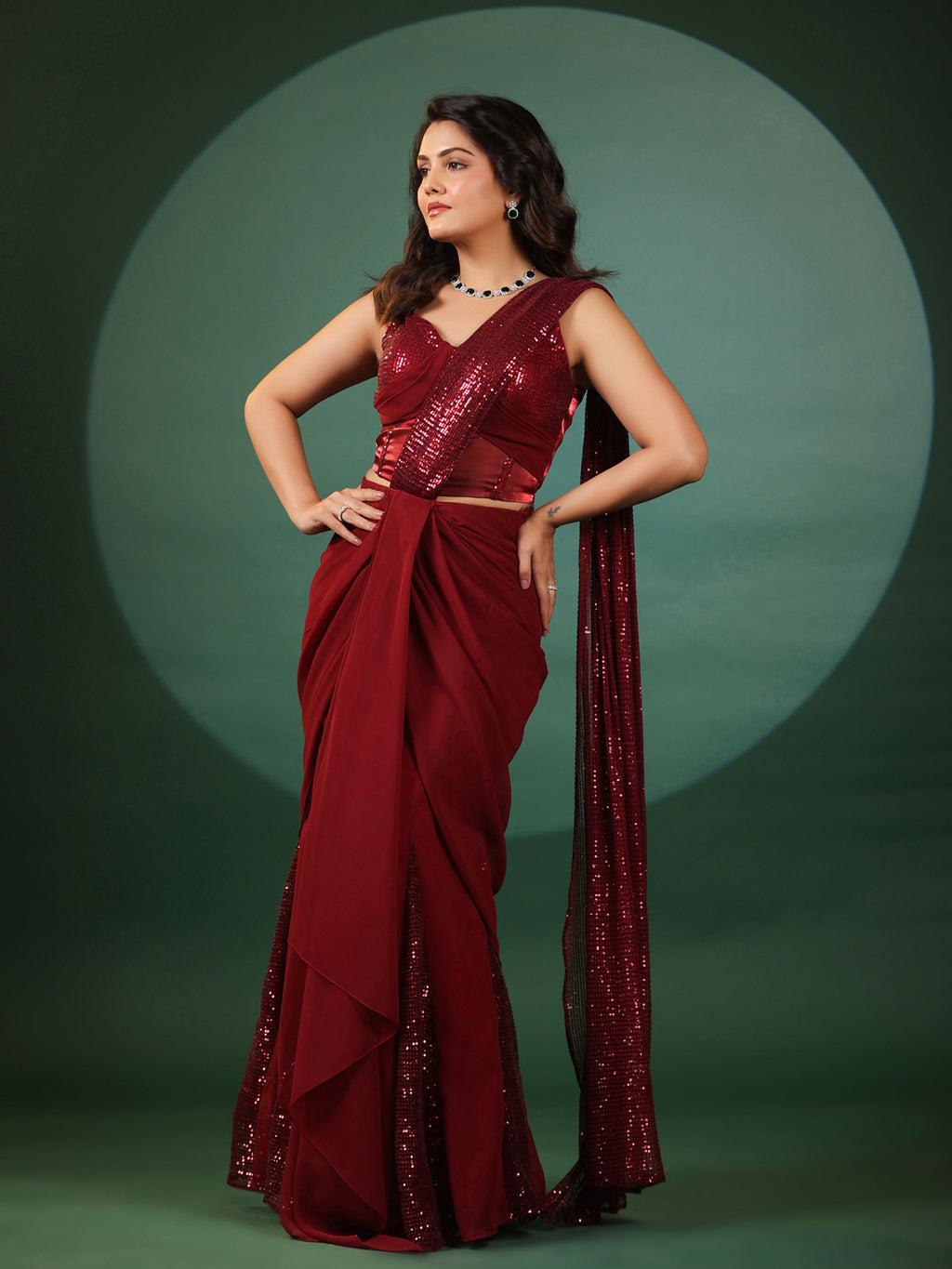 Vermilion Veil Pre Draped Saree with Blouse