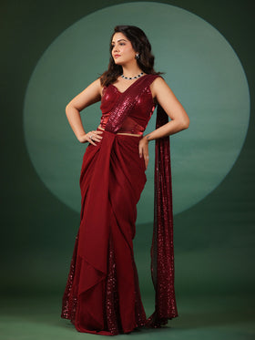 Vermilion Veil Pre Draped Saree with Blouse