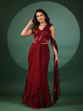 Vermilion Veil Pre Draped Saree with Blouse