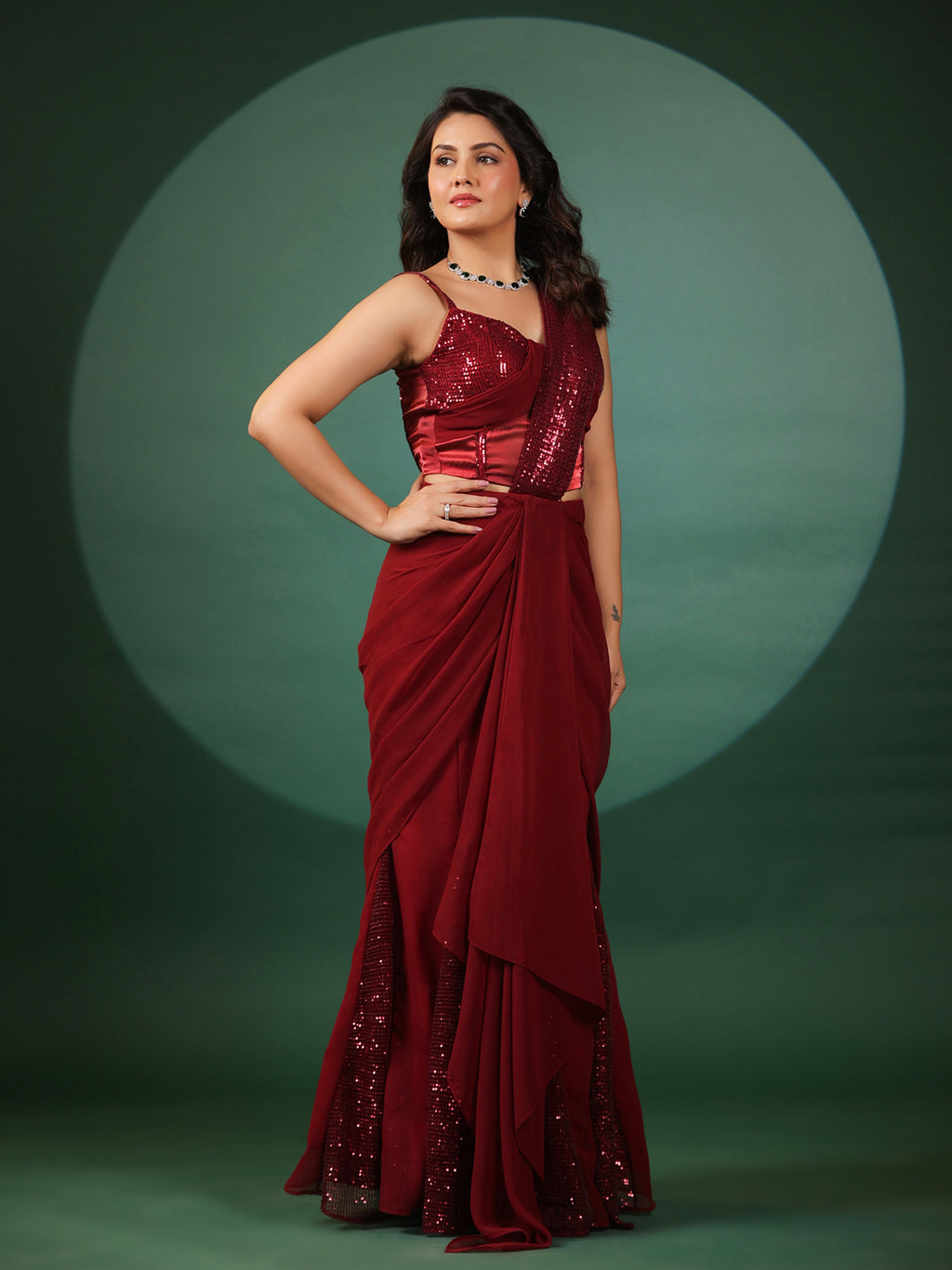 Vermilion Veil Pre Draped Saree with Blouse