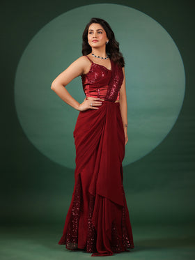 Vermilion Veil Pre Draped Saree with Blouse